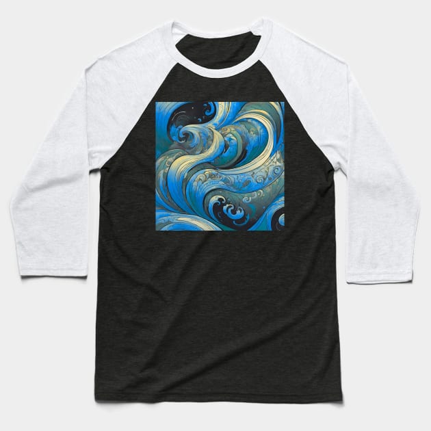 Abstract swirls with marine tones Baseball T-Shirt by Studio468